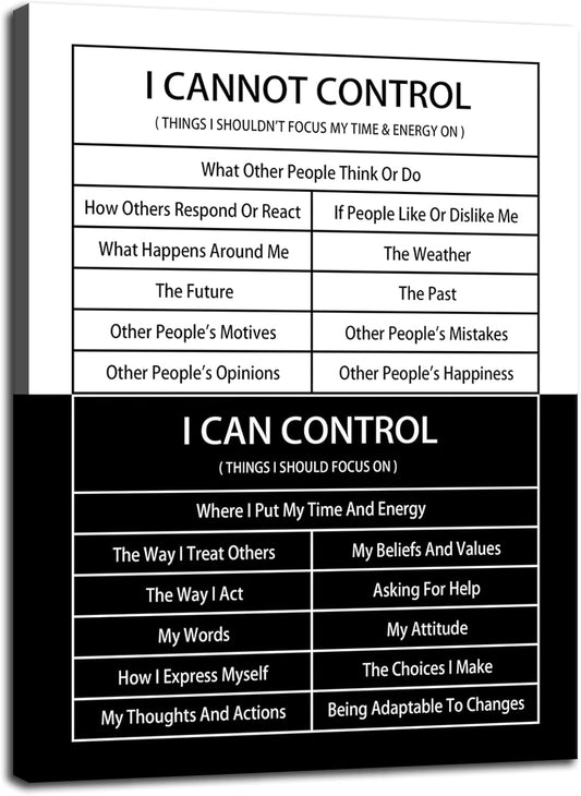 Inspirational Canvas Wall Art I Cannot Control or I Can Control Inspiring Poster Motivational Quote Canvas Print Positive Speech Canvas Painting Office Home Wall Decor Framed[24''W X 36''H]