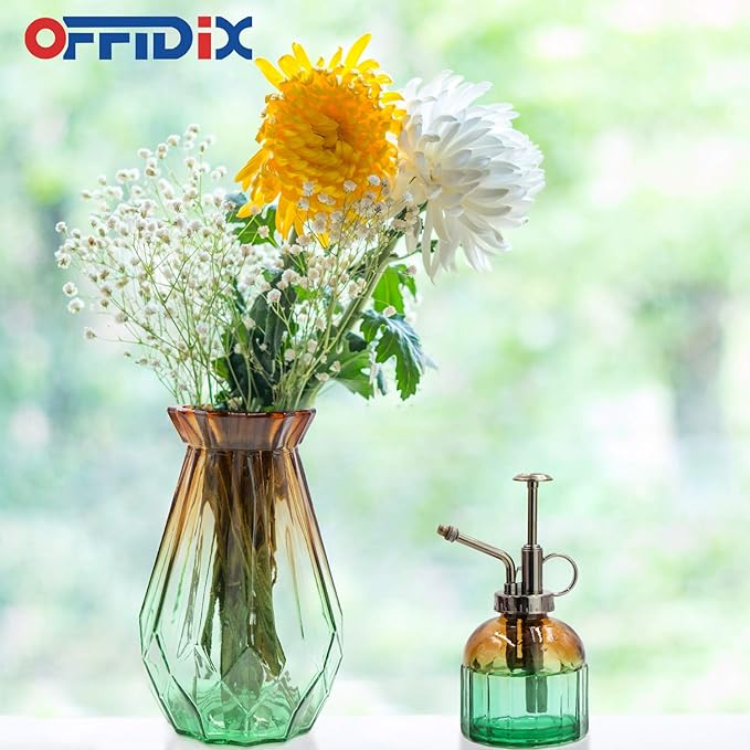 OFFIDIX Glass Vase Gradient Multicolor with Geometric Faceted Design Floral Vase for Home, Business, Events or Weddings