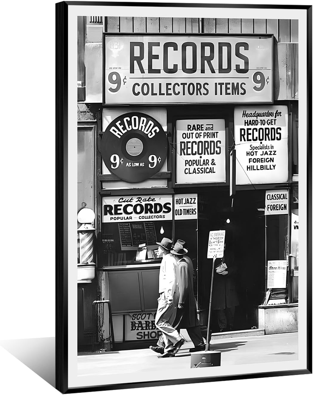 Fashion Black And White Photography Wall Art Vintage Preppy Record Shop Poster Retro Trendy Music Art Aesthetic Canvas Print for Music Lovers Gifts 16x24in BlackFramed