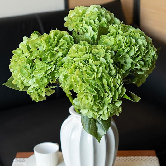 4Pcs Green 22 inch Lifelike Artificial Hydrangea, Large Real Touch Flowers Artificial Flowers Dry Flowers Outdoor Wedding Christmas Office Family Party Living Room Table Decoration