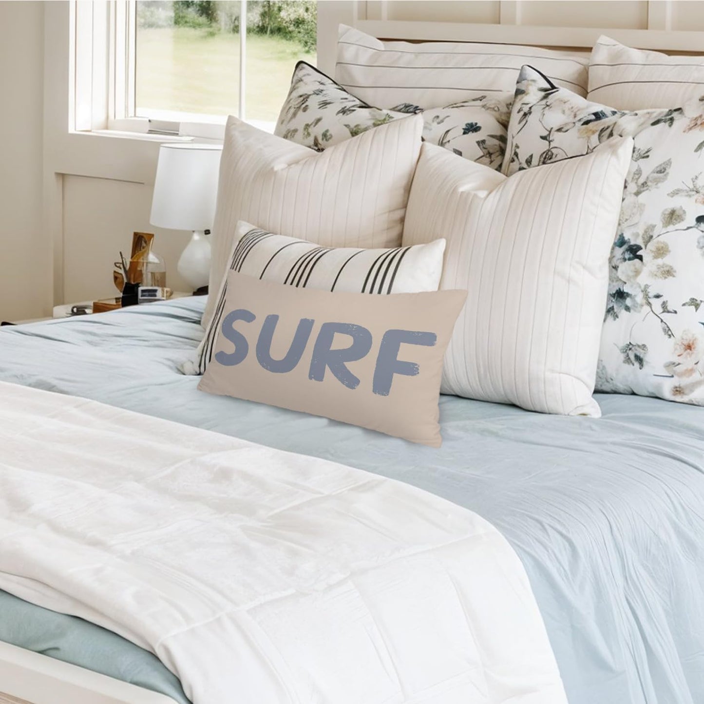 Coastal Beach Surf Room Decor 12x20 Pillow Cover, Nautical Coastal Beach Retro Surf Decorative Lumbar Pillow Covers for Girls Boys Bedroom College Dorm Sofa Couch