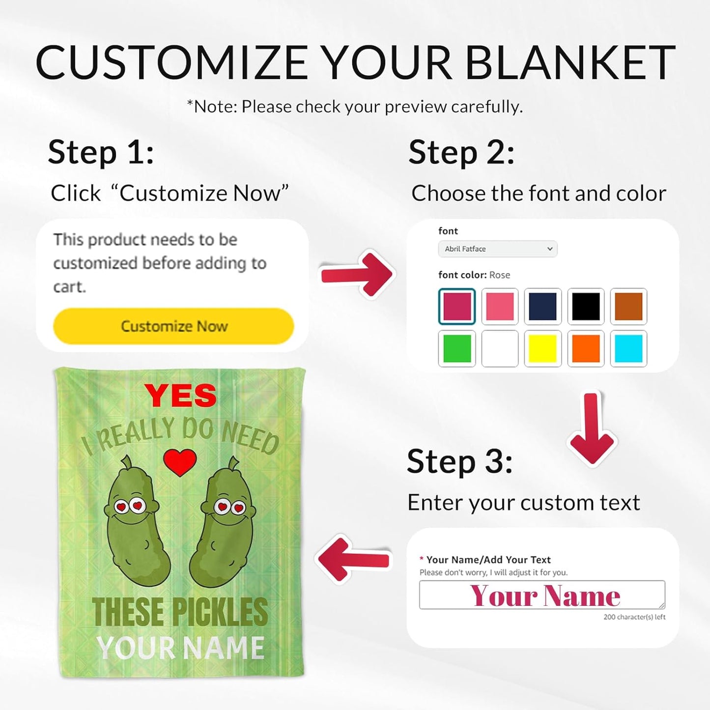 Custom Pickle Blanket for Girls - 30x40 Inches Lap Size with Name - Soft Fuzzy Plush Throws Gift - Light Green Funny Throw Blanket for Couch, Office