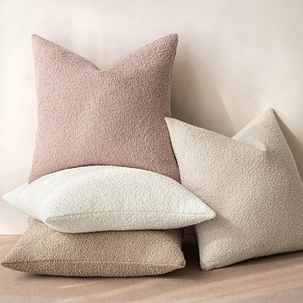 MIULEE 18x18 Inch Decorative Pillow Covers for Couch Bed Set of 2 Textured Boucle Neutral Winter Throw Pillows Pink Accent Solid Cushion Pillowcases Sofa Livingroom Home Decor