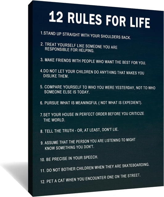 Inspirational Canvas Wall Art 12 Rules for Life Entrepreneur Quotes Poster Print for Office Wall Decor Modern Home Living Room Workplace Framed Artwork Pictures Ready to Hang [30''Wx 40''H]