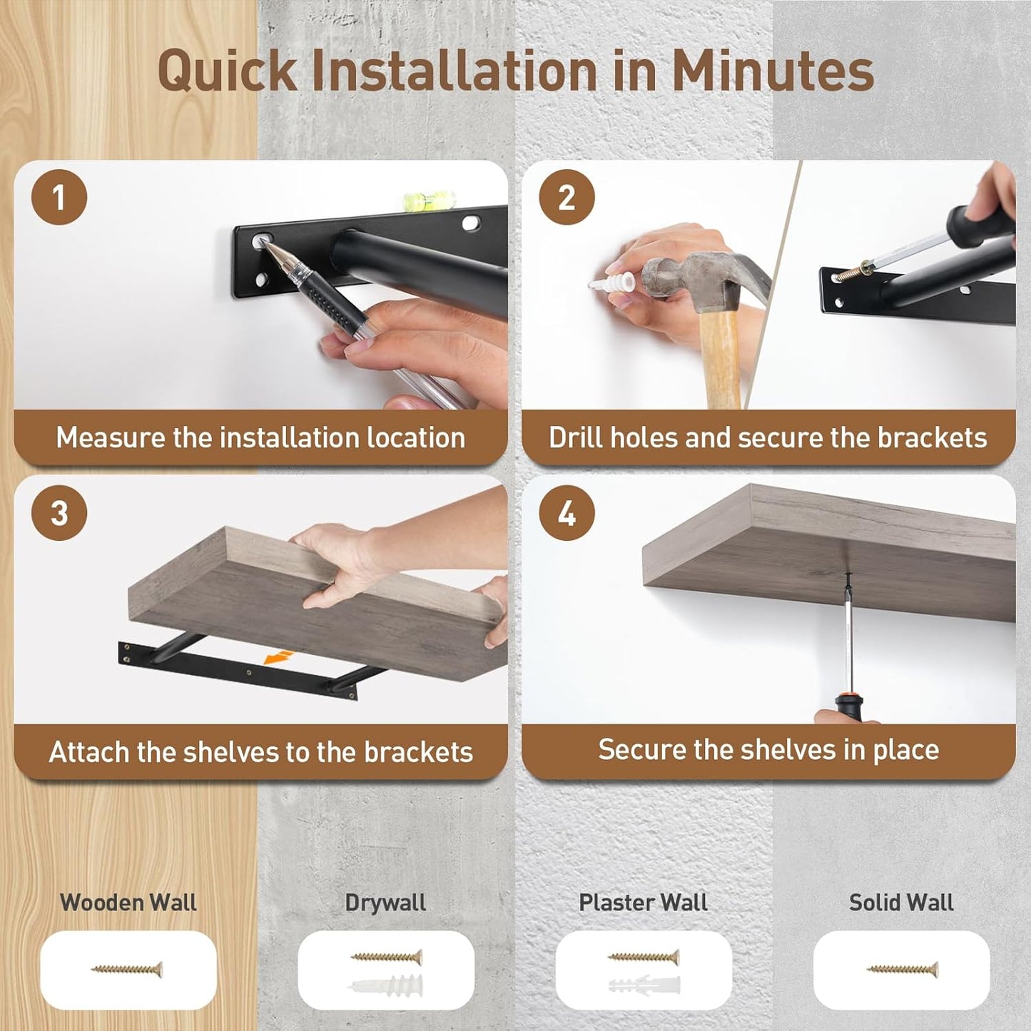 Floating Shelves for Wall, 1.5" Thick Wall Shelf Set of 3 with Invisible Brackets, L39.4 x W7.9 Hanging Book Shelves Farmhouse Home Decor for Bathroom, Living Room, Bedroom, Greige 10301BJP3BG