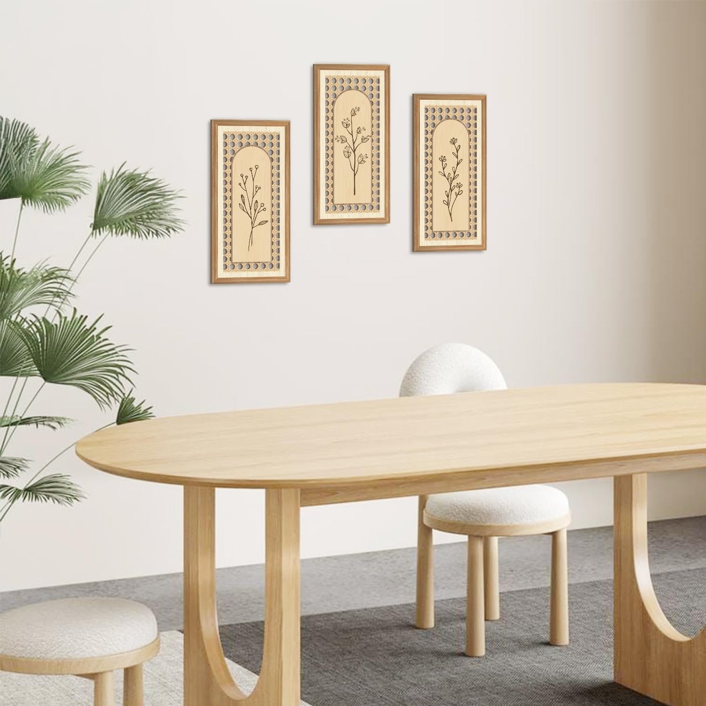 IARTTOP 3 Pcs Boho Wood Floral Arch Wall Art Nature Botanical Wood Wall Decor Bohemian Flower Artwork Minimalist Modern Wooden Hanging Decor for Farmhouse Living Room Bedroom Office 7.9 x15.8 Inch