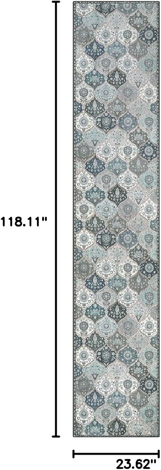 Lahome Moroccan Hallway Runner Rug Non Slip, 2x10 Washable Runner Rugs for Hallway 2x10 Vintage Ultra-Thin Throw Long Carpet for Kitchen Entryway Bedroom Laundry Room, Blue