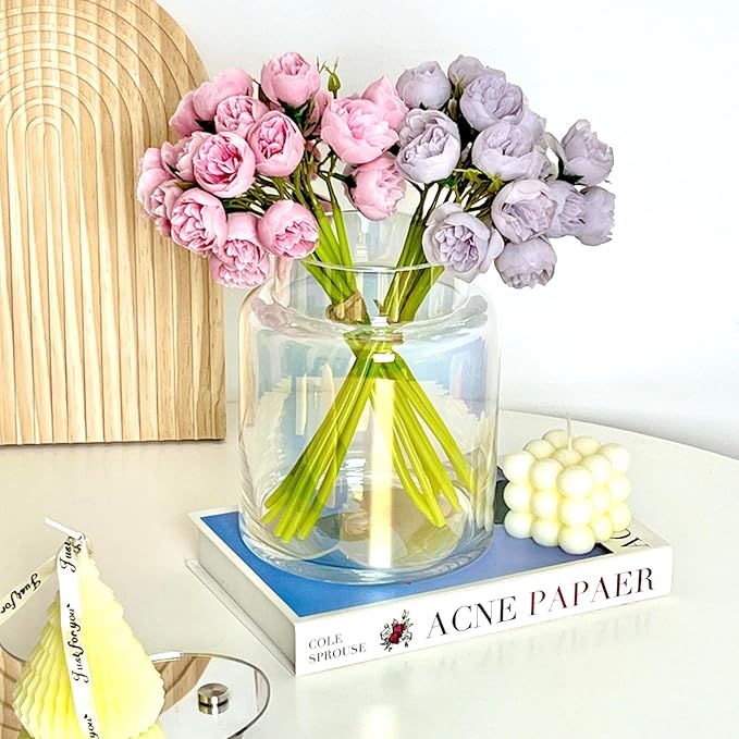 BLOFLO Iridescent Glass Vase, 7 Inch Large Glass Vase for Flowers, Modern Thick Glass Flower Vases for Centerpieces, Decorative Glass Cylinder Hydroponic Vase for Wedding, Home, Office