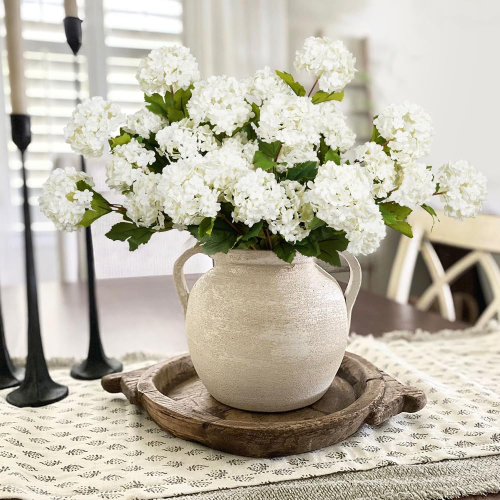 Melorca&Guilla Artificial Flowers for Decoration, 6Pcs 23inch White Hydrangea Fake Flowers,Faux Flowers for Vase,Faux Floral Stems for Wedding Party Kitchen Home Decorations (6, White003)