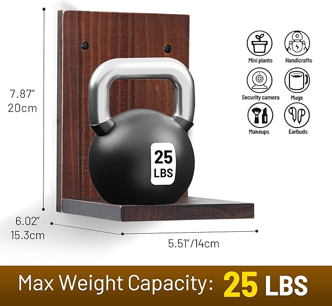 Small Wall Shelf Modern,Wooden Mini Floating Shelves,Indoor Wall Mounted Plants Shelf L Shaped,Midcentury Display Decorative Holder for Gallery Living Room Bedroom Porch,Pine,4 Pack(Rustic Walnut)