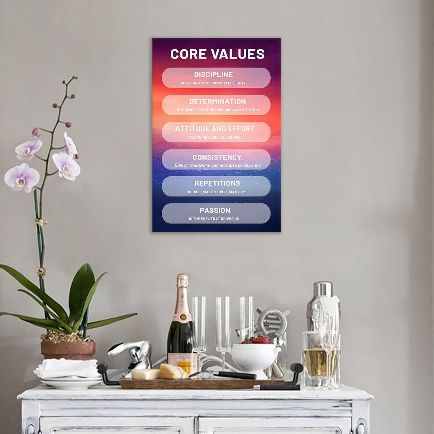 Inspirational Canvas Wall Art Motivational Entrepreneur Quotes Poster Print Positive Core Values Picture Wooden Painting for Bedroom Office Wall Decor Stretched and Framed [12''Wx18''H]