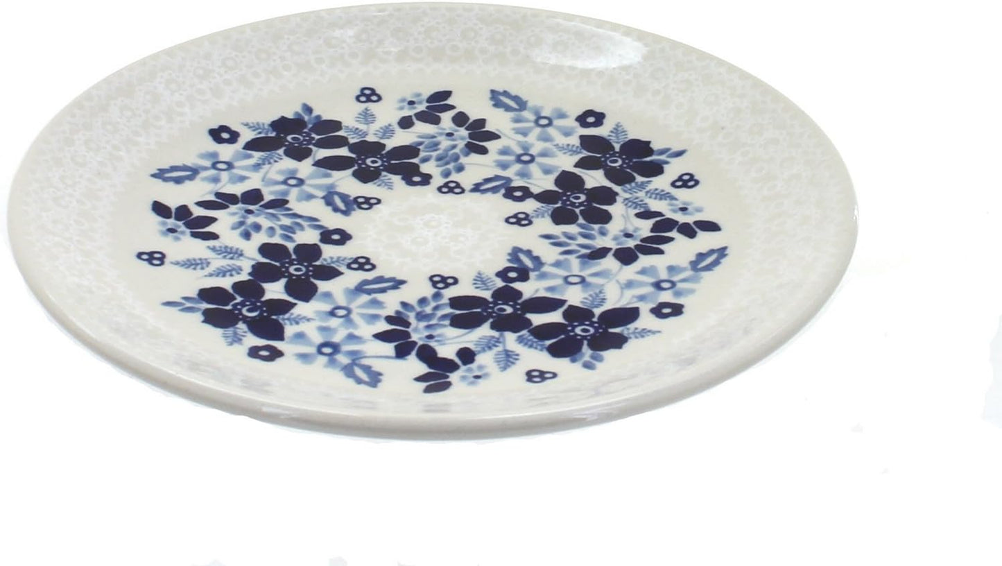 Blue Rose Polish Pottery - Blue Christiana Dessert Plate - 7" Diameter - Beautiful Plate for Cake, Appetizers, or Snacks