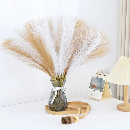 60 Pcs Brown Pampas Grass Decor 21.7 Inch Faux Pampas Grass Bulk Artificial Dried Flowers Small Vase Filler Pompas Grass.