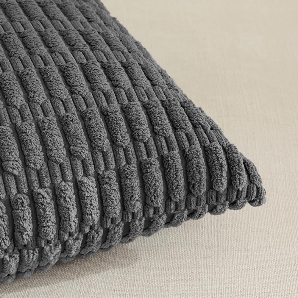 Fancy Homi 4 Packs Dark Grey Decorative Throw Pillow Covers 16x24 Inch for Couch Bed, Rustic Modern Farmhouse Boho Home Decor, Soft Plush Corduroy Gray Cute Square Accent Cushion Case 40x60 cm