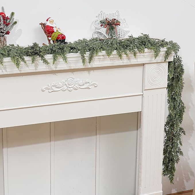 1 Pcs Christmas Real Touch Cedar Garland, 9 Ft Green Cedar Garland with Soft Thickness Pine, Artificial Garlands for Christmas Mantel Decor, Fireplace, Stair and Table Decorations