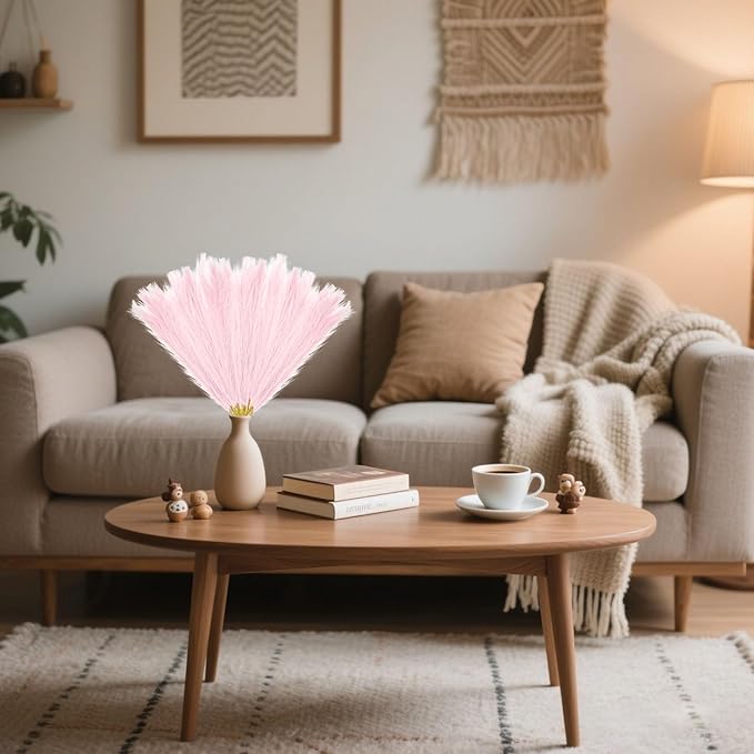 30 Pcs Light Pink Faux Pampas Grass, 17 Inches Artificial Pampas Grass Bulk, Short Fluffy Faux Pompas for Vase Filler, Home Boho, Wedding Anniversaries, Baby Shower Decoration