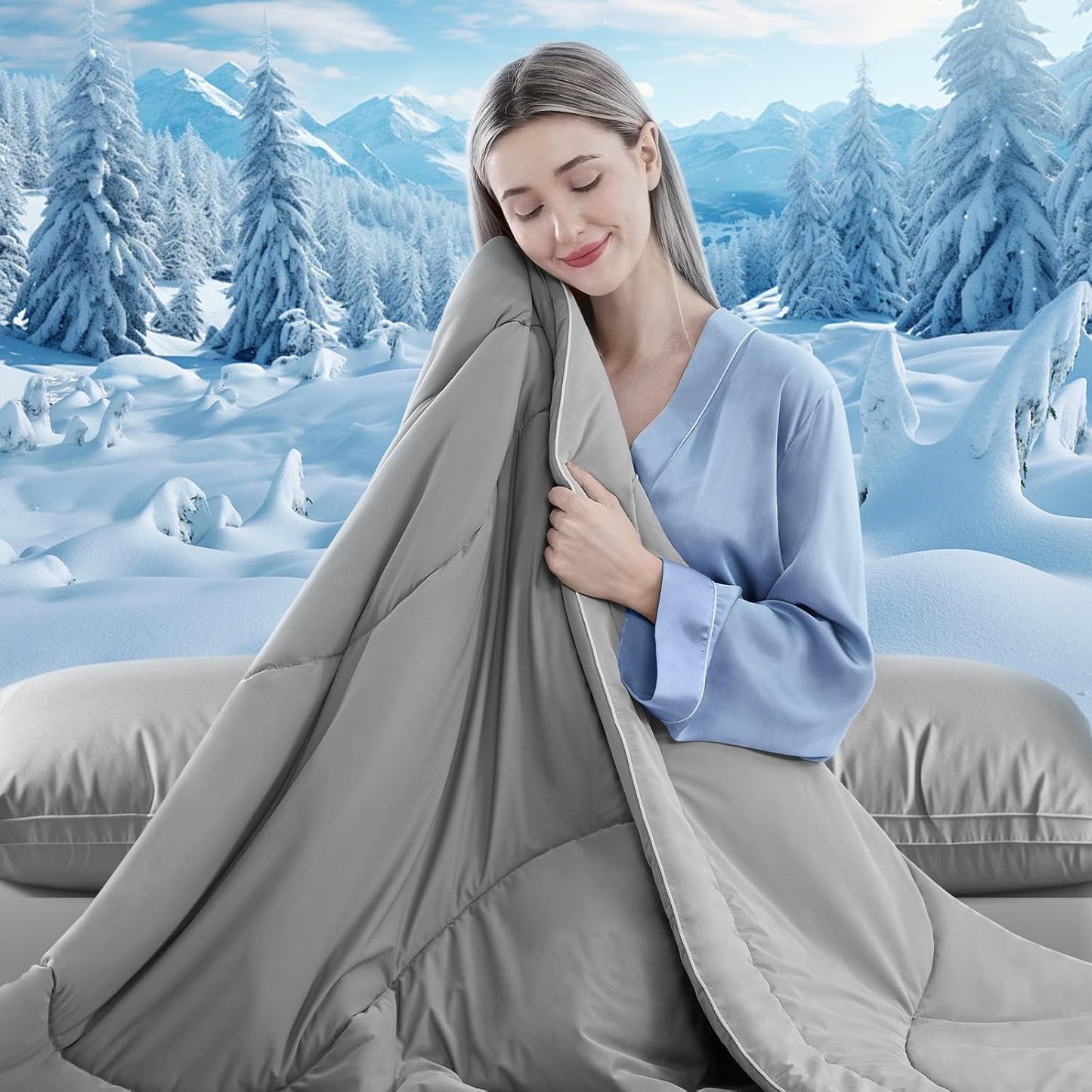 Cooling Comforter Twin Size, Double-Sided Cooling Blanket for Hot Sleepers & Night Sweats, Arc-Chill Q-Max > 0.4 Breathable Ice Blanket, Lightweight Cold Comforter (68''x90'', Light Grey)