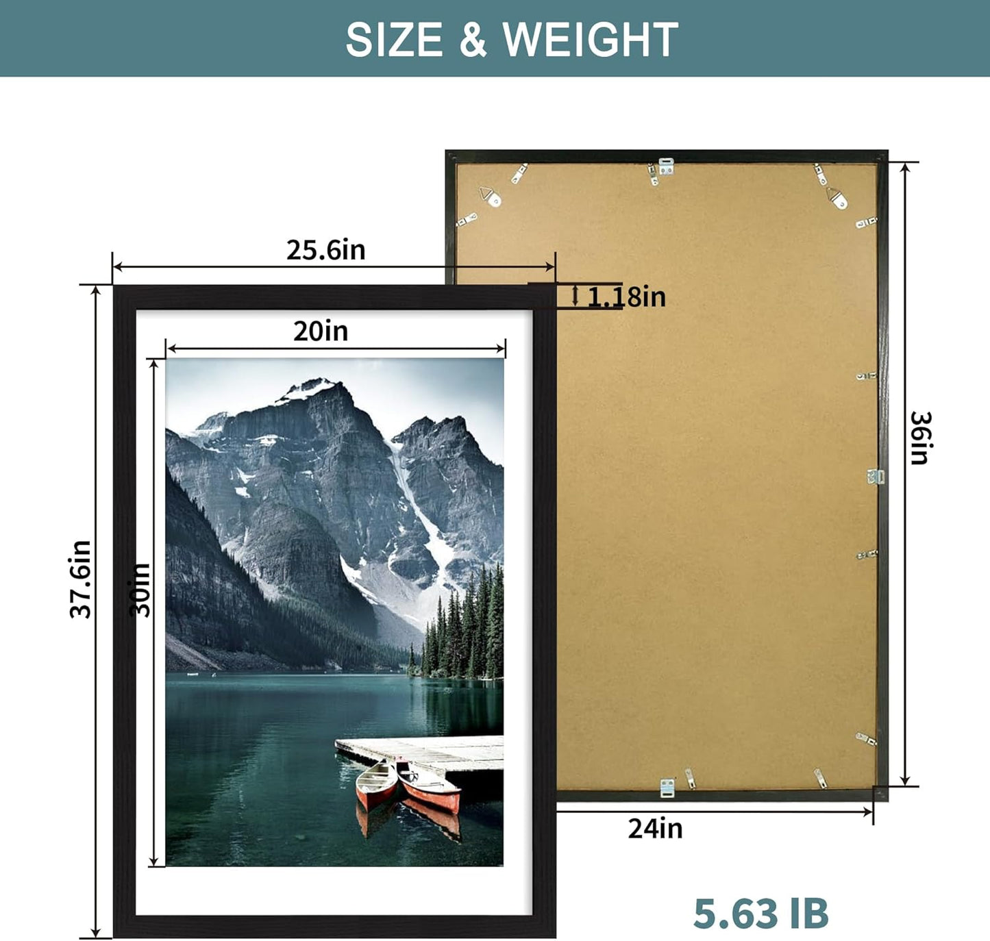 iRahmen 24x36 Poster Frame Set of 2 with Plexiglass, Black Frames Display Picture 20x30 with Mat or 24 x 36 Without Mat, Photo Frames for Gallery Wall Mounting Horizontal and Vertical