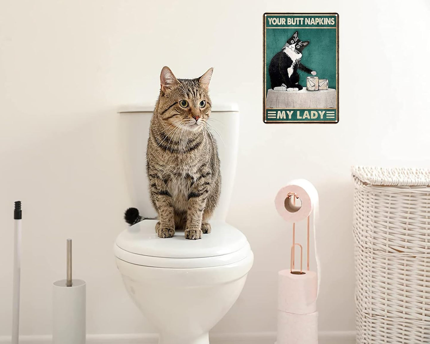 Funny Cat Bathroom Decor Sign Tuxedo Cat Your Butt Napkin My Lady Tin Sign for Women Girls Cat Lovers Gift 8x12 INCH (3051)
