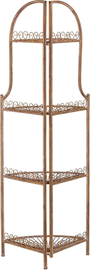 SAFAVIEH PAT5013A Collection Abarrane Rusty Orange Wrought Iron 4 Tier Outdoor Corner Shelf Shelve