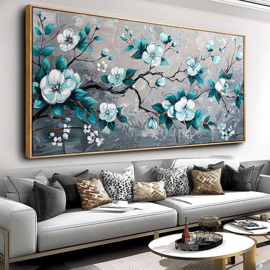 Wall Art Rustic Flowers Wall Decor Nature Wall Art Plum Blossom Canvas Painting for Bedroom Living Room Dining Room Home Office Decor 30"x60" with Framed