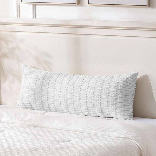 Fancy Homi Pure White Long Body Lumbar Lumbar Decorative Throw Pillow Covers 14x36 Inch for Bed Couch Bedroom Bench, Soft Corduroy Rectangle Solid Pillow Case, Rustic Farmhouse Boho Room Decor