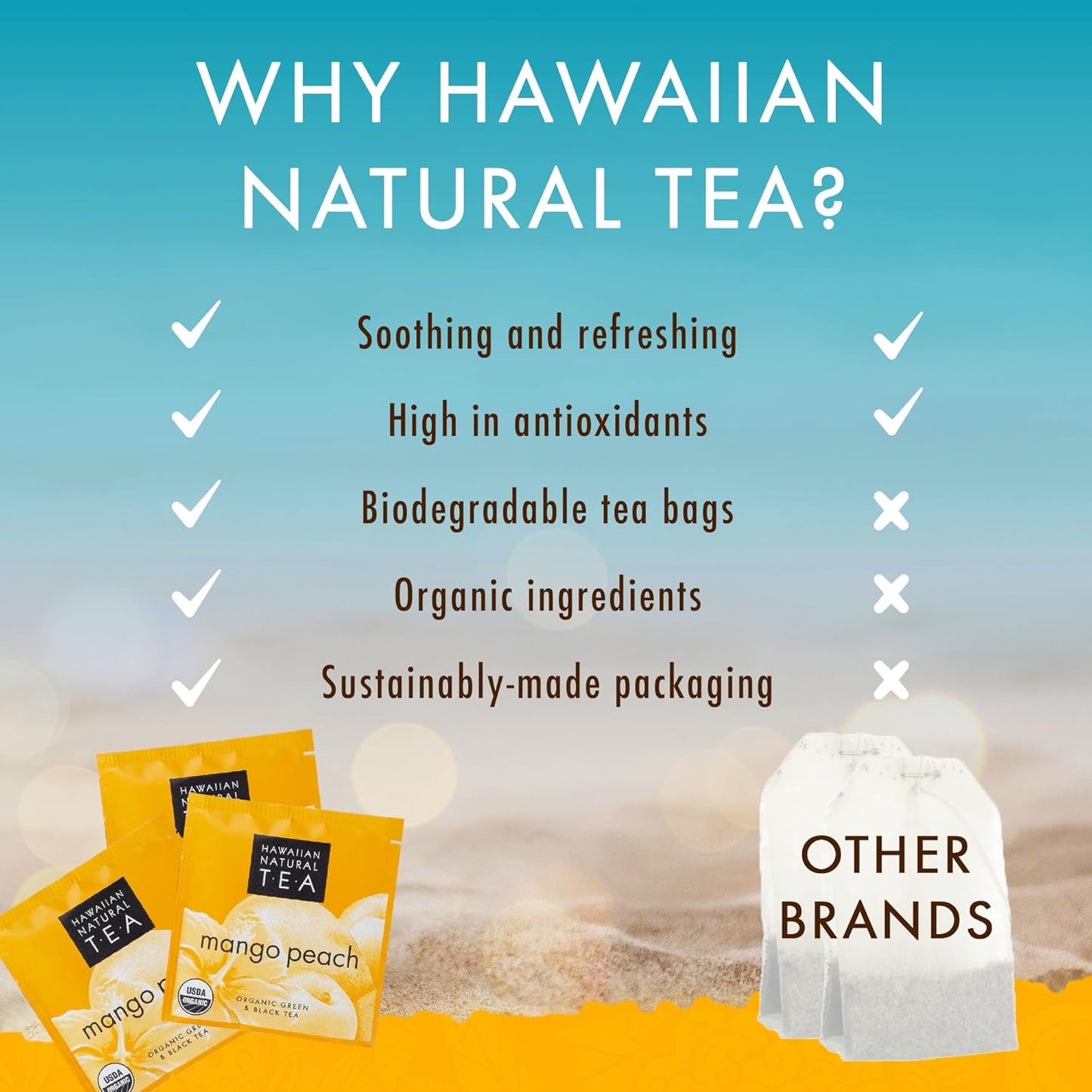 Hawaiian Natural Tea Mango Peach Flavored Organic Tea - Tropical Fruit Green and Black Tea Blend - Perfect Daily Cup & Gift for Special Occasions - 120 Tea Bags