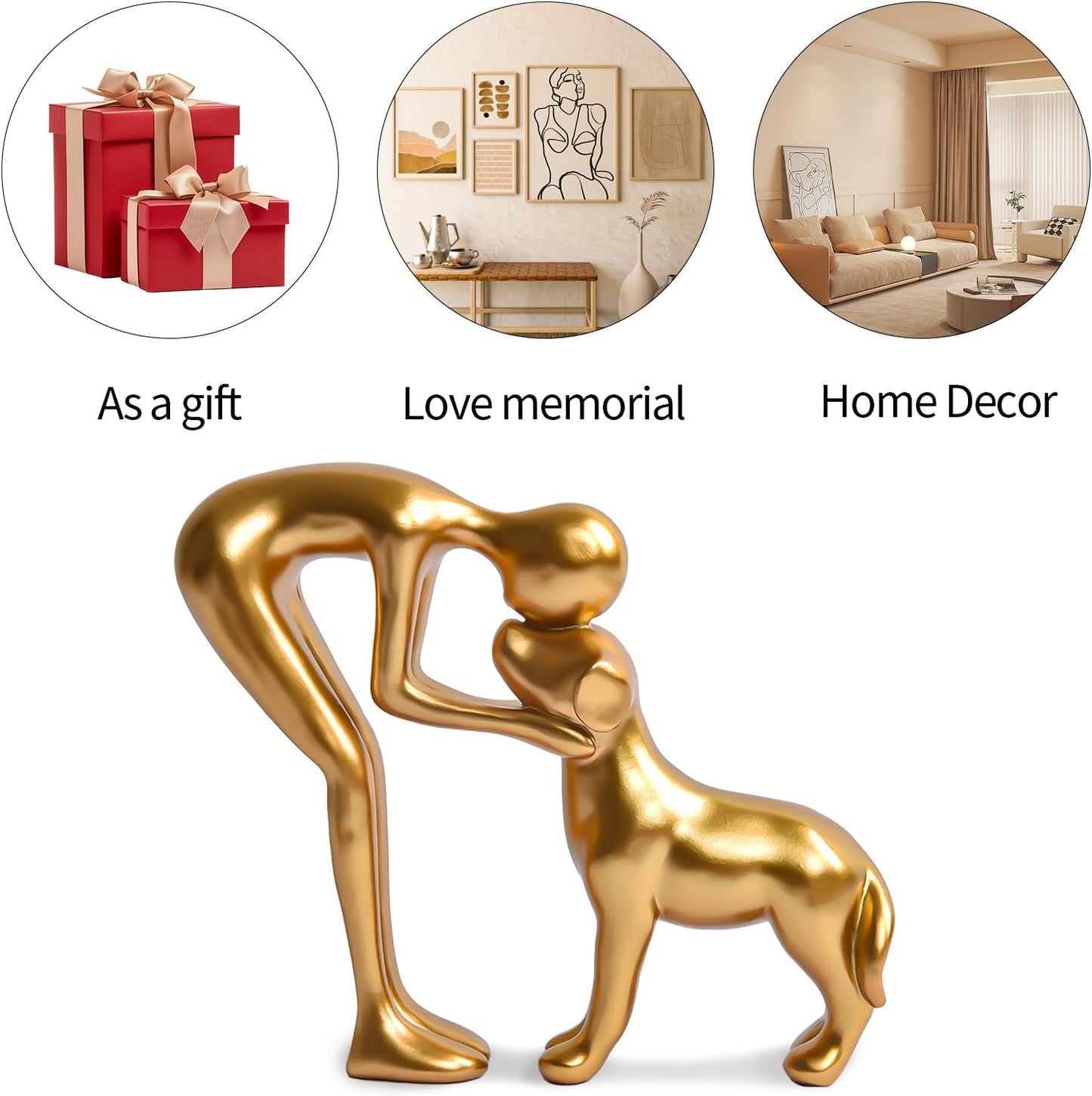 Cute Pet Sculpture Home Decor Man and Dog Statue Decoration for Office、Living Room、Bedroom、Home， Memory Gifts for Dog Lovers (Golden)