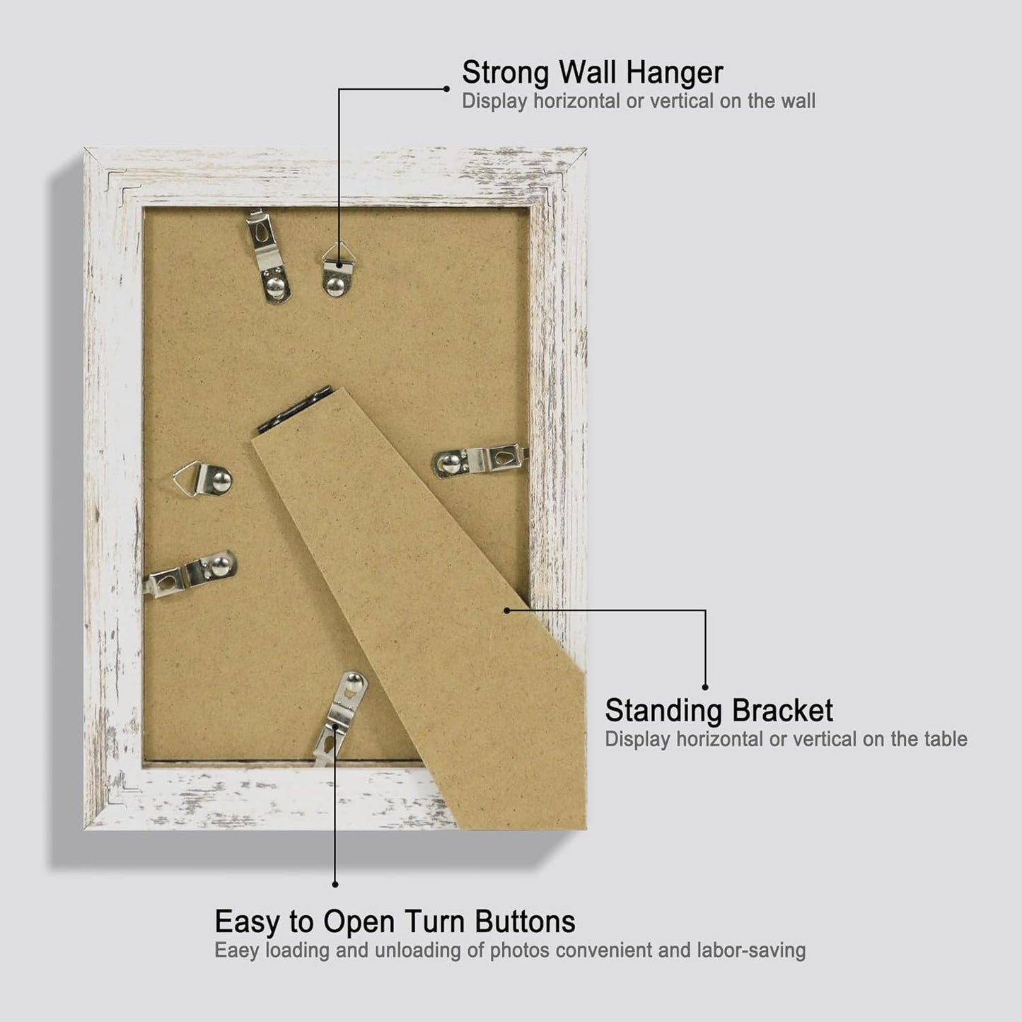 iRahmen 5x7 Picture Frame Set of 2 with HD Glass, Distressed White Wood Photo Frames Display 4x6 Picture with Mat or 5 x 7 Without Mat for Horizontal or Vertical Tabletop and Wall Mounting