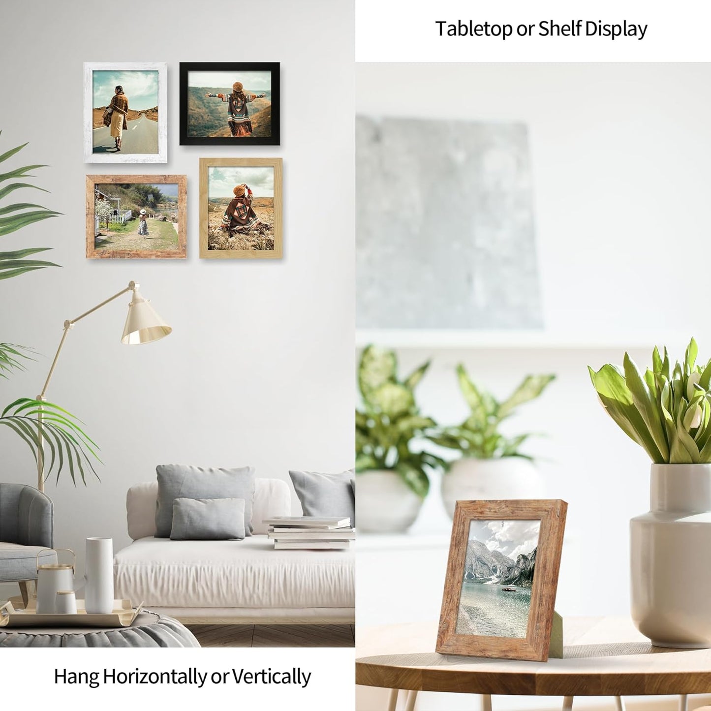 iRahmen 5x7 Picture Frame Set of 4, High Definition Real Glass 5 x 7 Photo Frames for Desktop Display and Wall Mounting(Distressed White+Oak+Rustic Brown+Black)