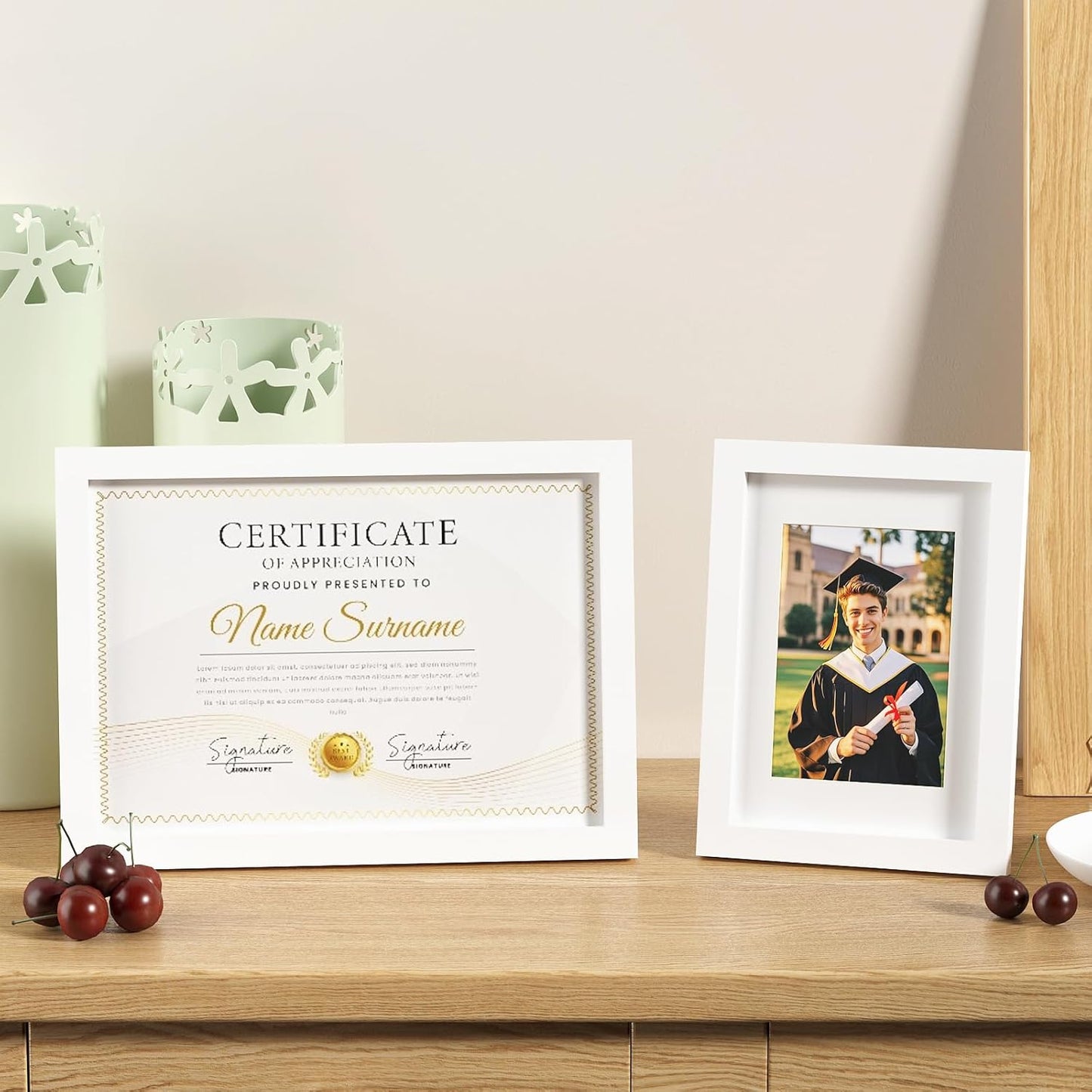 KINLINK A5 Picture Frame, White Solid Wood Frames with Acrylic Plexiglass for Pictures 4x6 with Mat or A5 without Mat, Tabletop and Wall Mounting Display 4 Pack