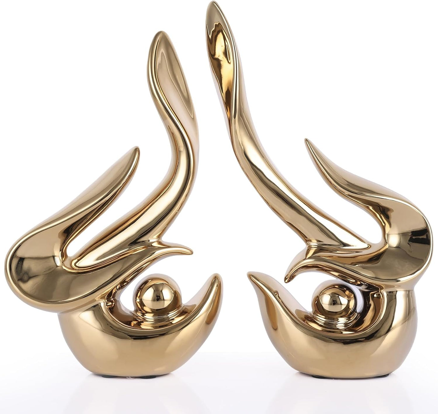 Gold decorative accents, ceramic abstract sculptures and statues, modern art mid century decorative coffee table living room dining room table bedroom office home shelves fireplace countertop decor.