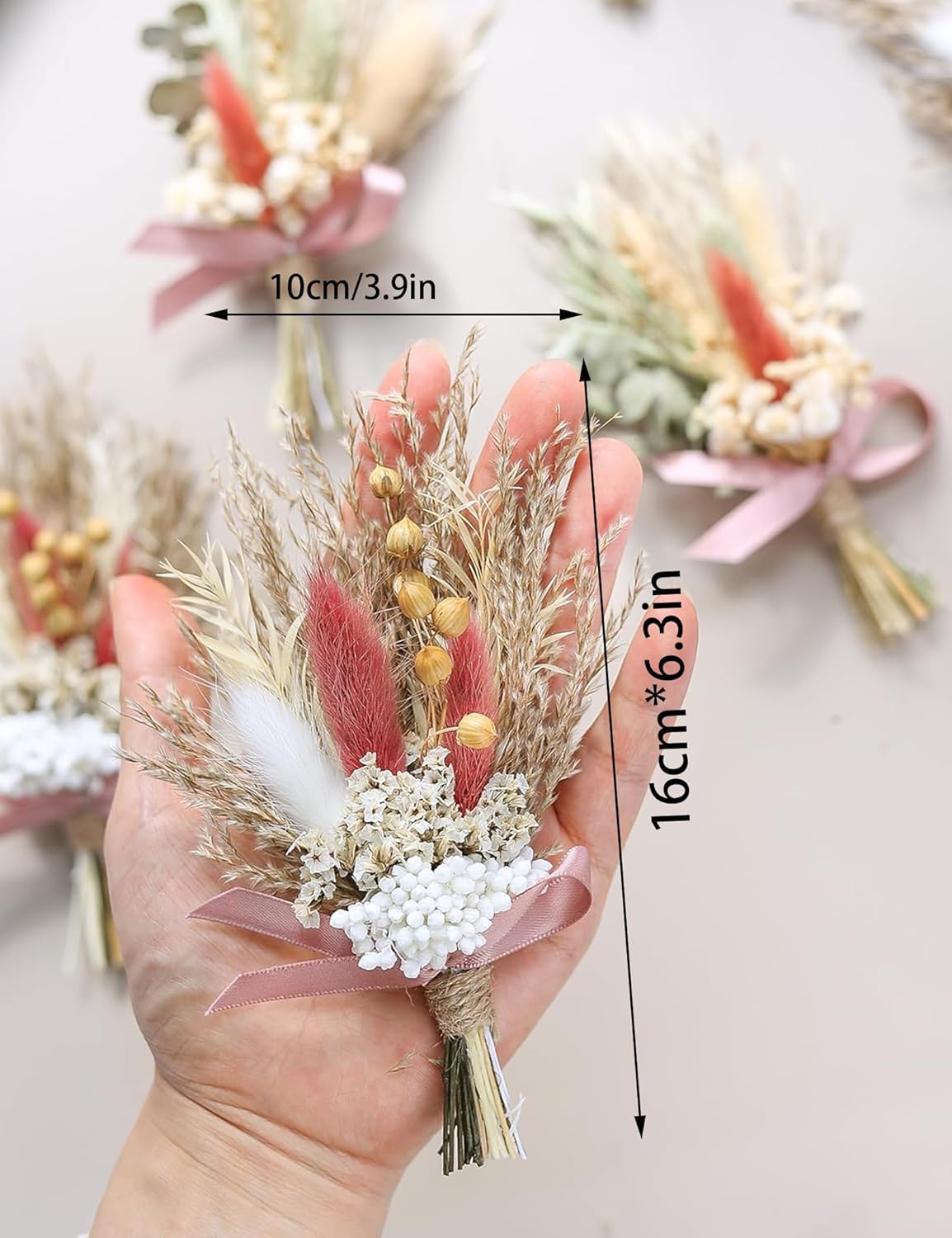 Mini Dried Flower Bouquet (Pack of 6) Suitable for wedding party dinner plate decoration, small dried flowers for crafts, birthday cake bridesmaid gift box, envelope decoration.(Dark Orange)