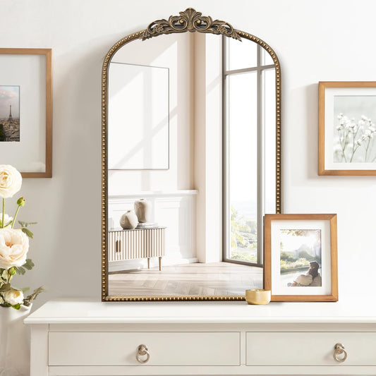 Micasso Vintage Wall Gold Mirror: 31"x 19" French Baroque Antique Mirror - Traditional Ornate Decorative Arched Mirrors for Wall/Bathroom/Entryway/Fireplace/Hallway - Home Decor for Living Room