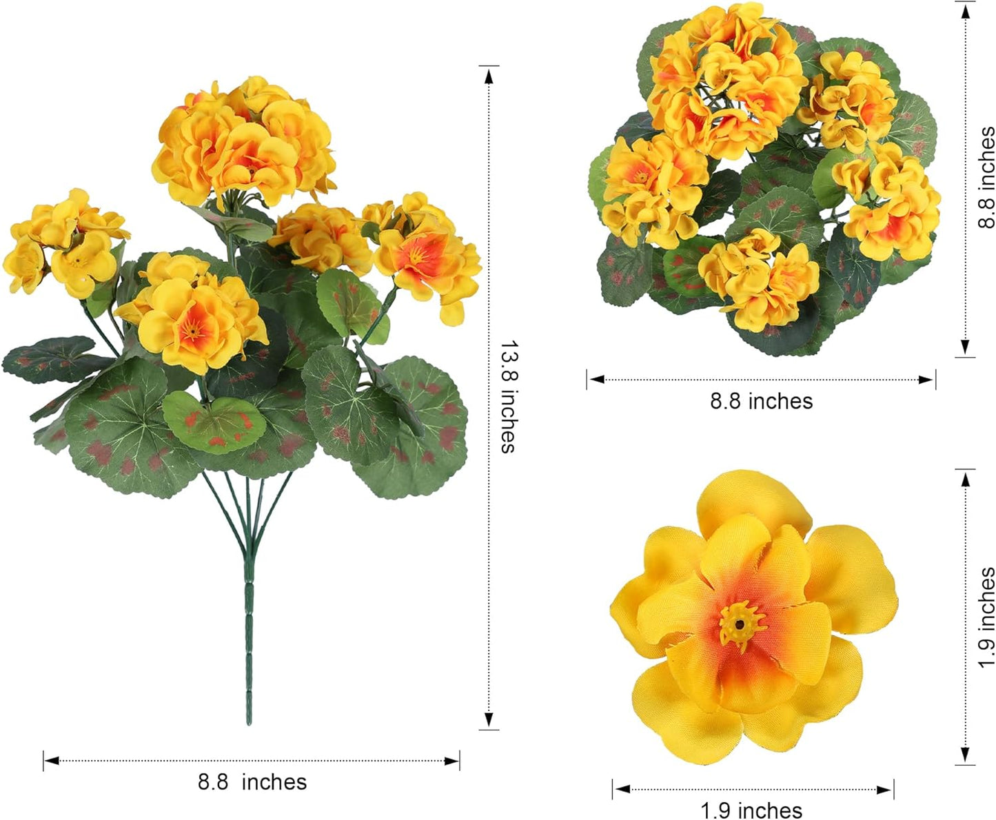 Fake Geraniums Artificial Flowers for Outdoors Fall Autumn Decoration, 6 Bundles Silk Geraniums UV Resistant Look Real Yellow Faux Flowers Plants for Front Door Garden Planter Patio Balcony Yard Home