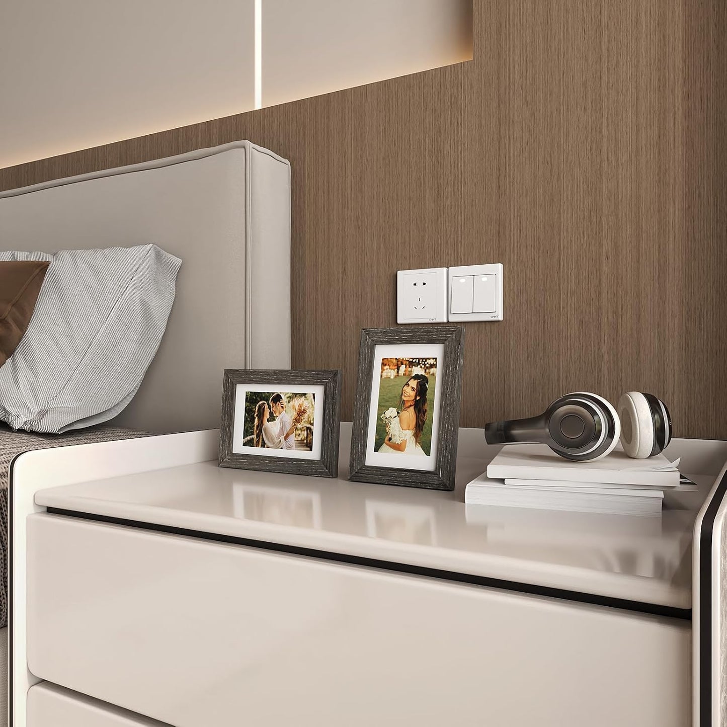 KINLINK 4x6 Frame Ash Black, Solid Wood 4 x 6 Picture Frame with Acrylic Plexiglass for 3.5x5 with Mat, Tabletop and Wall Display Photo Frames 4x6 Ash Black, 4 Pack