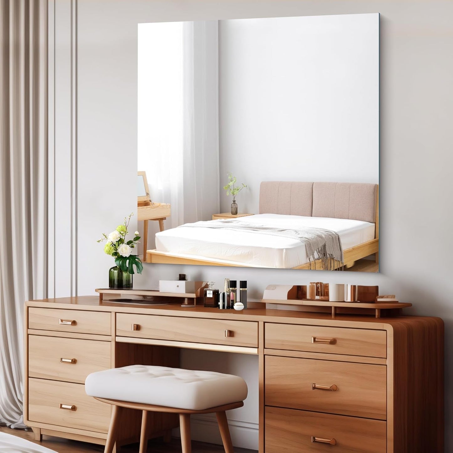 Frameless Mirror, 42x42 inch Square Bathroom Mirrors for Wall, Upgraded Shatterproof Vanity Mirror Over Sink with Polished Edge for Bathroom,Bedroom,Living Room and Entryway