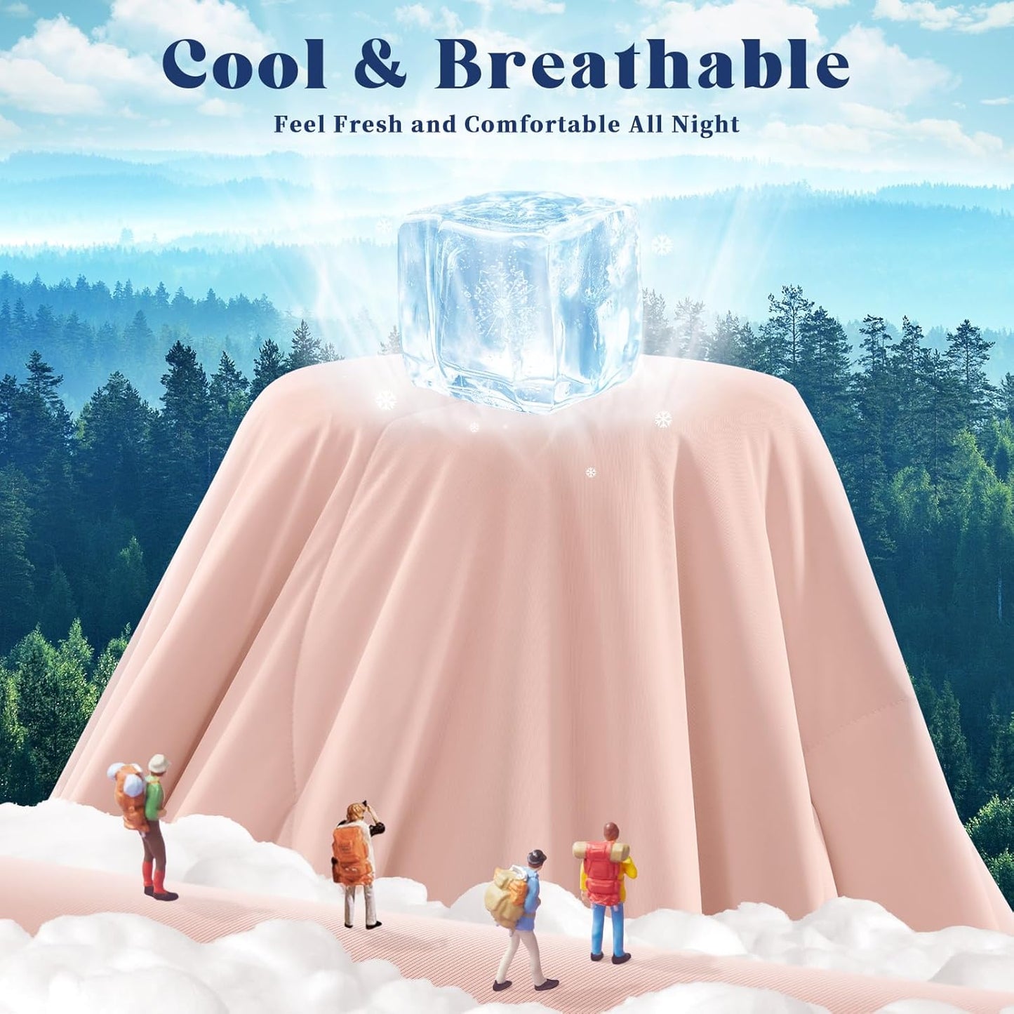 Cooling Comforter King Size, Double-Sided Cooling Blanket for Hot Sleepers & Night Sweats, Arc-Chill Q-Max > 0.4 Breathable Ice Blanket, Lightweight Cold Comforter (108''x90'', Pink)