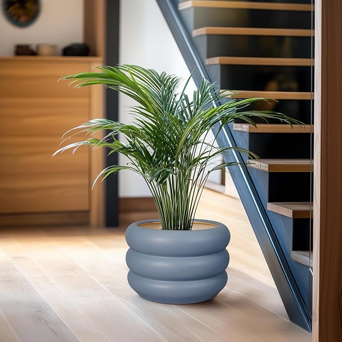 SQOWL 10 Inch Plant Pot Indoor - Ceramic Plant Pot with Drainage Hole Large Outdoor Planter Unique Flower Pot Modern Round Planter for Front Door Decor Gray