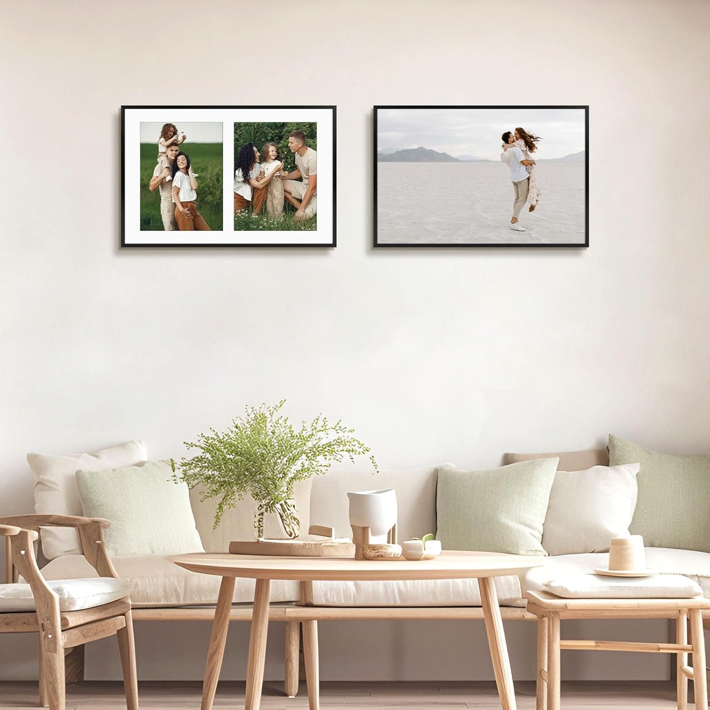 Frametory - 12x19 Aluminum Collage Picture Frame - Display 8x10 Pictures with 2 Openings Mat - Real Glass Front - Horizontal/Vertical Wall Mount - Black 1 Pack