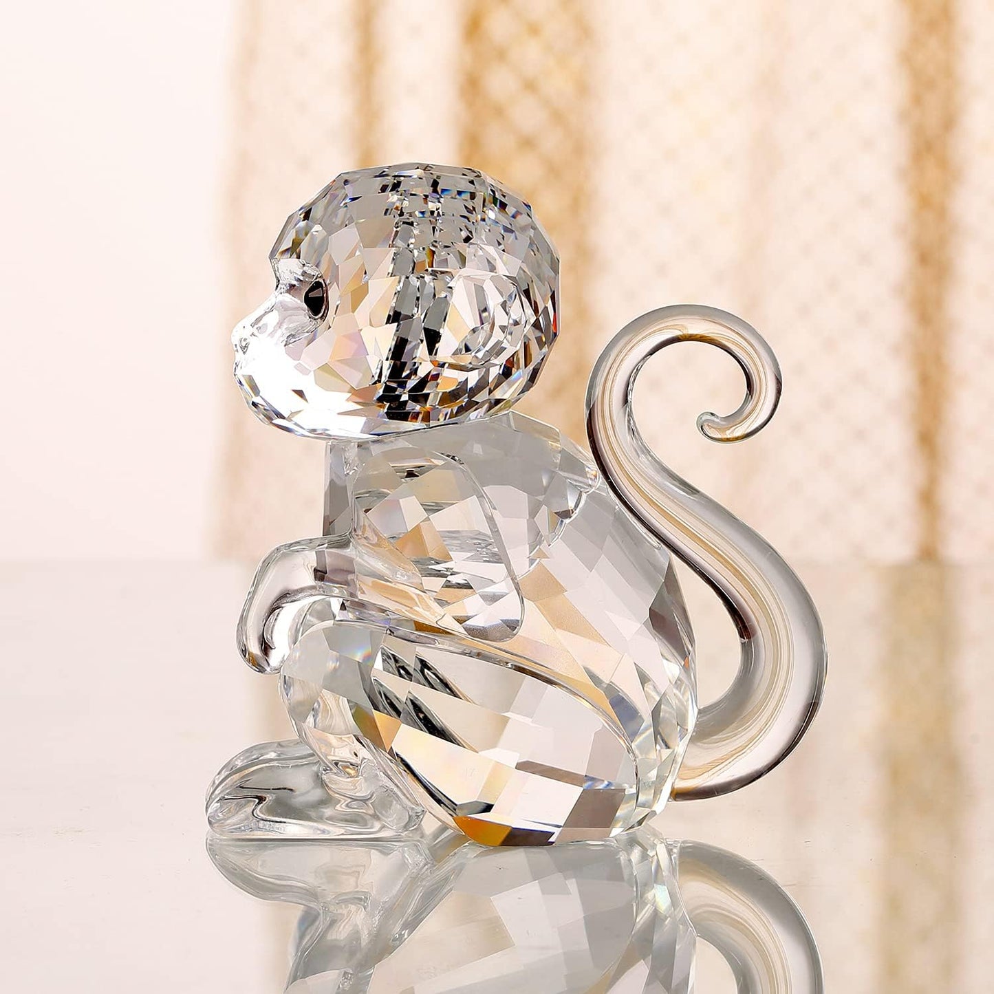 DOJOZ Crystal Little Monkey Animals Lovely Craft Decorations for Home Ornaments Christmas Collectible Birthday Gifts Figurines (White)