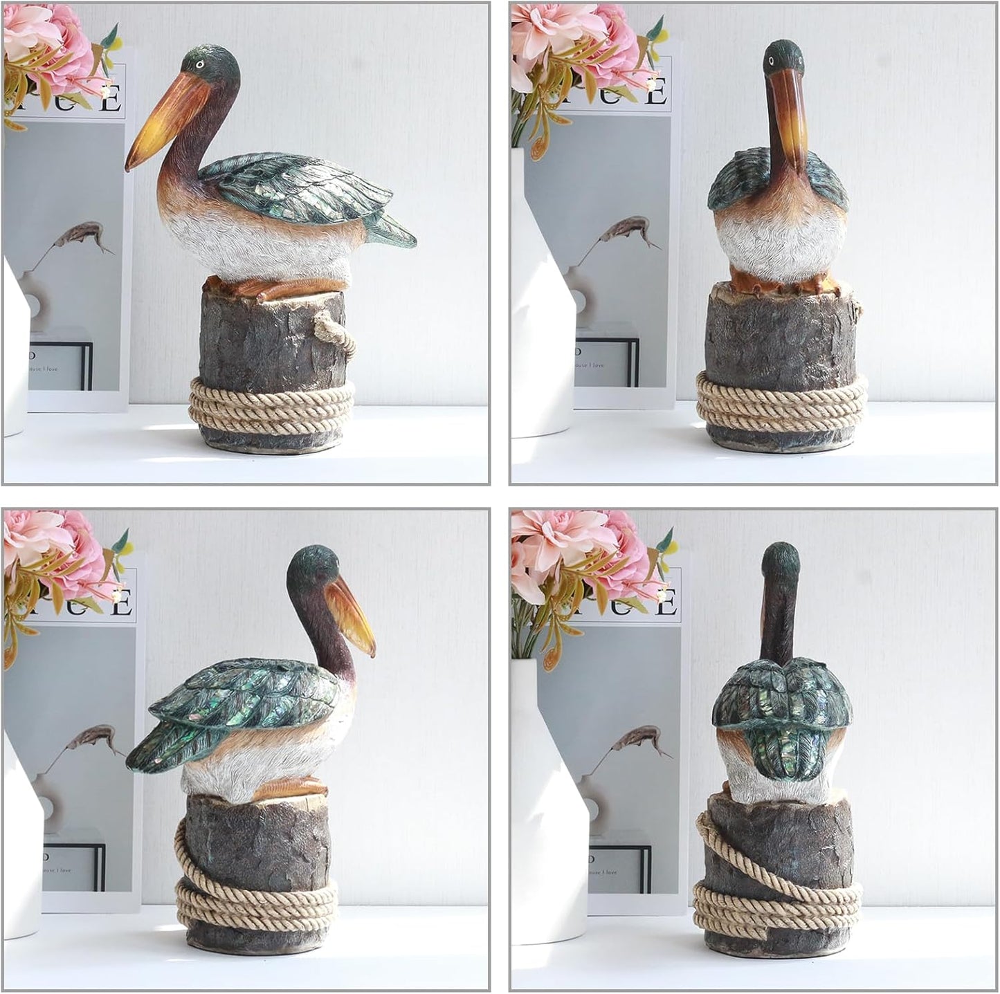 Lukitas Perching Pelican Statue and Sculpture Decor, Coastal Ocean Bird Figurine, Creative Decorative Ornament for Home Garden Yard Lawn Outdoor, Resin 12''