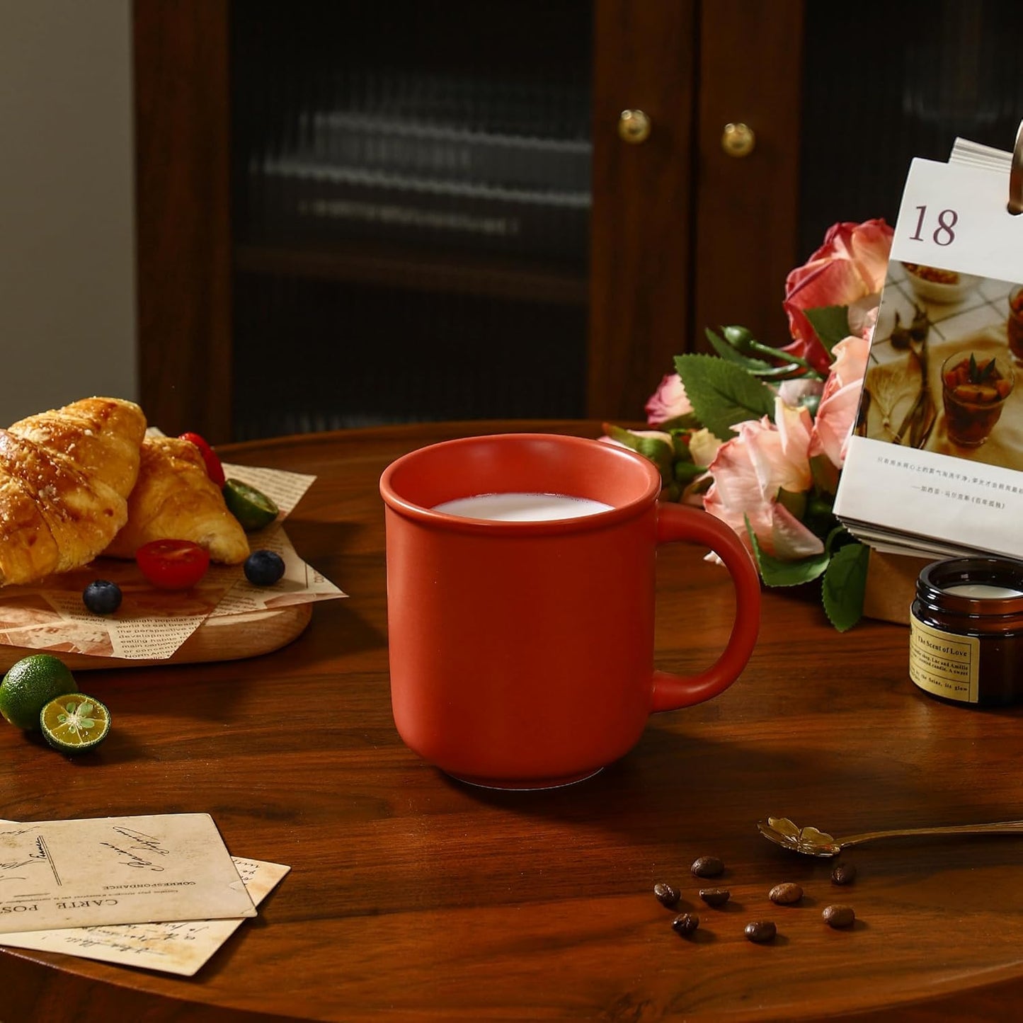 GZG 18 oz Coffee Mugs Set of 4, Modern Ceramic Coffee Cups Set with Handle, Large Coffee Mugs for Tea, Latte, Milk, Cocoa, Rustic Matte Glaze, Microwave & Dishwasher Safe(Terracotta Blush)