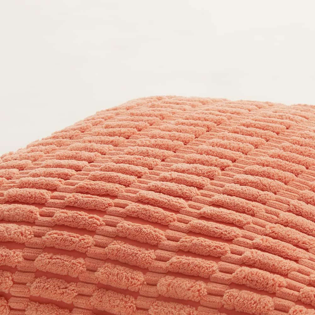 Fancy Homi 4 Packs Boho Coral Decorative Throw Pillow Covers 14x14 Inch for Living Room Couch Bed Sofa, Rustic Modern Farmhouse Home Decor, Soft Plush Corduroy Peach Cute Square Cushion Case 35x35 cm