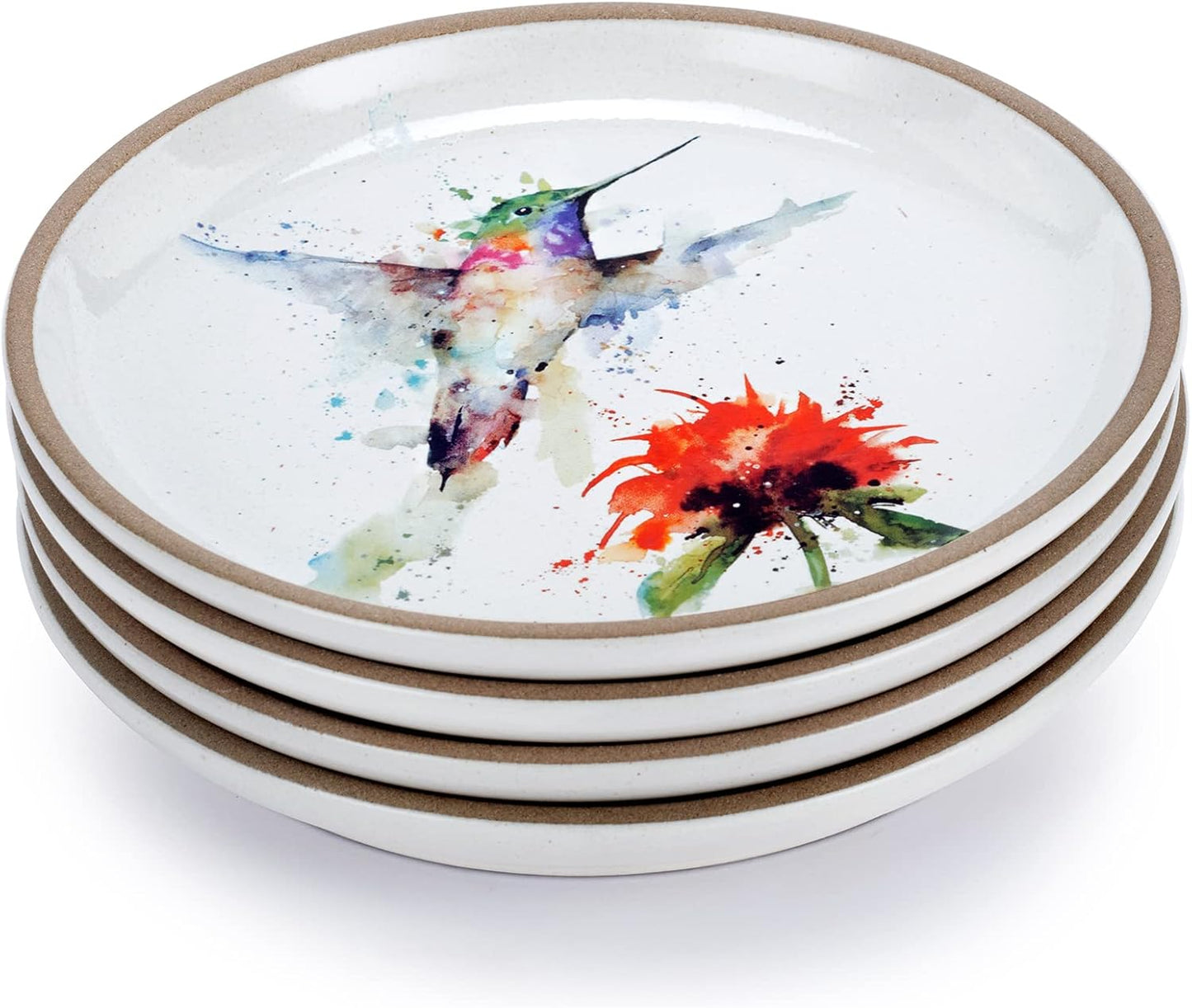 DEMDACO Watercolor PeeWee Birds 6.5 inch Stoneware Appetizer Plates Set of 4