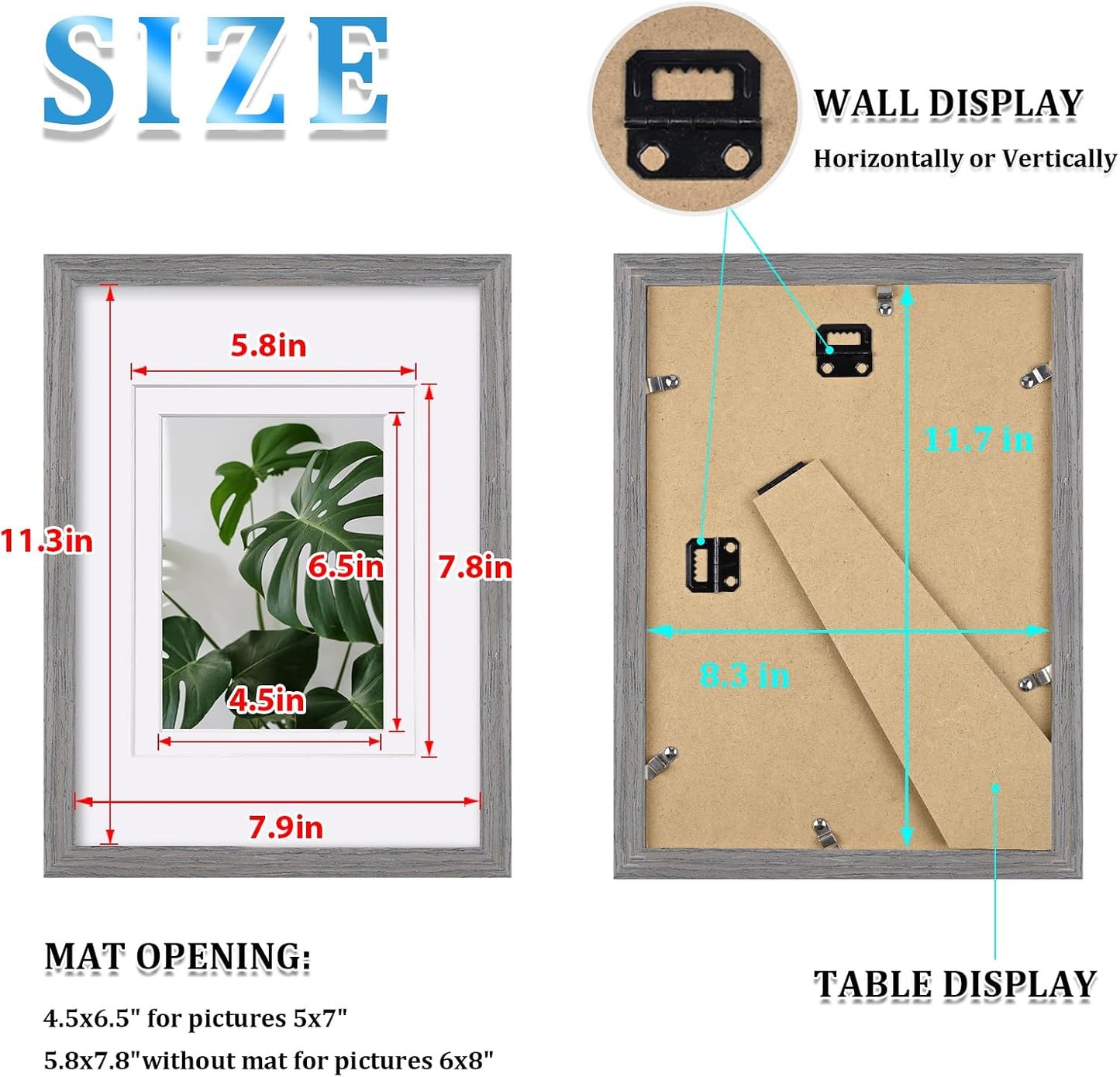 Egofine A4 Picture Frames Set of 4, Made of Solid Wood Covered by Plexiglass 4x6 and 6x8 with Mat or A4 without Mat, for Table Top Display and Wall Mounting Photo Frame Light Grey