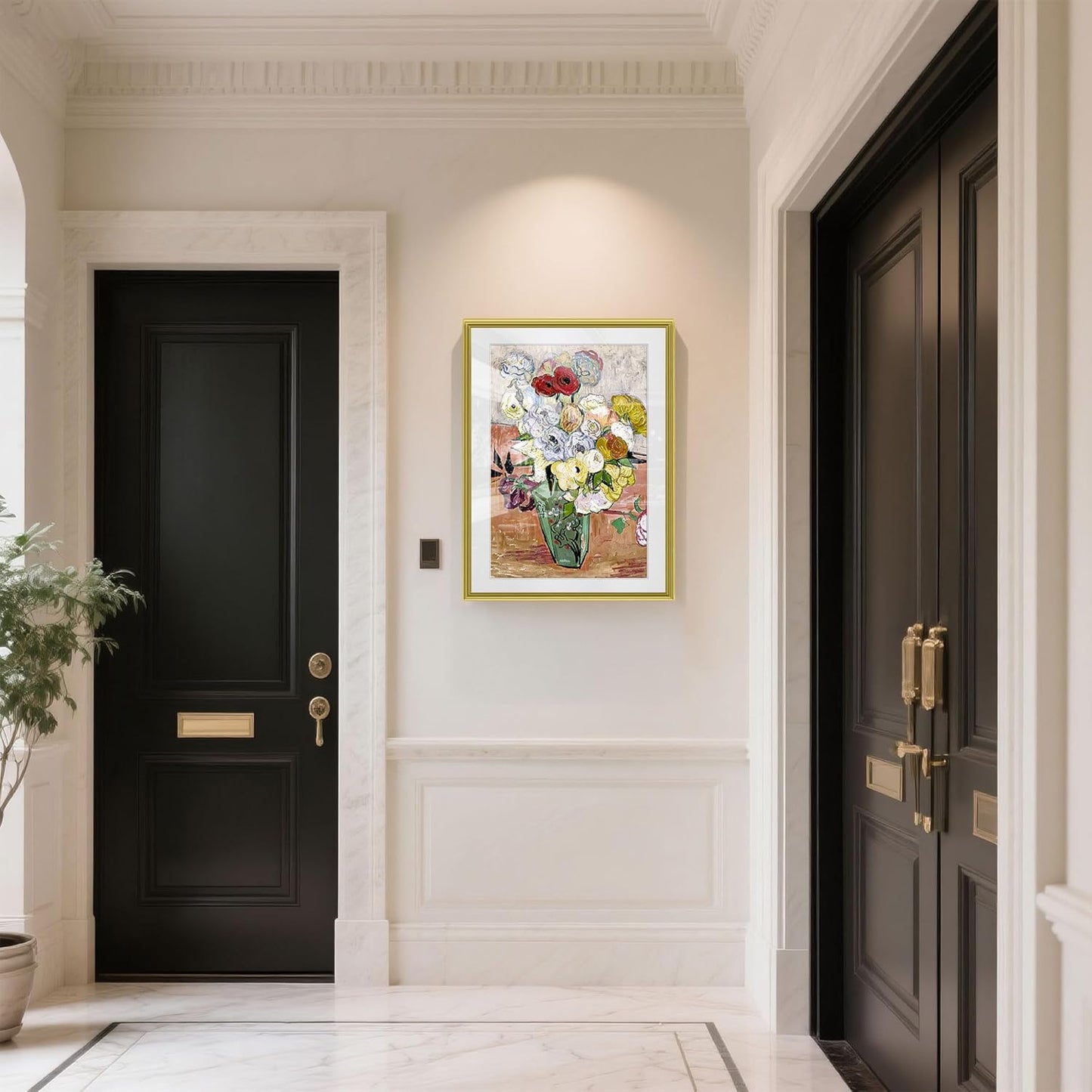 crmotu Flower Pictures Wall Decor, Framed Canvas Wall Art, Vintage Kitchen Wall Art, Floral Art Wall Decor, Still Life Vase Paintings for Living Room Bedroom Dining Room Art Prints 23X31 Inch