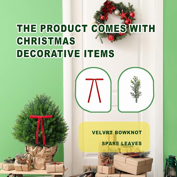 18 Inch Artificial Shrubs Topiary 2 Pack, Plush Verdant Foliage Anti-UV Artificial Trees for Indoor Planters Home Decor