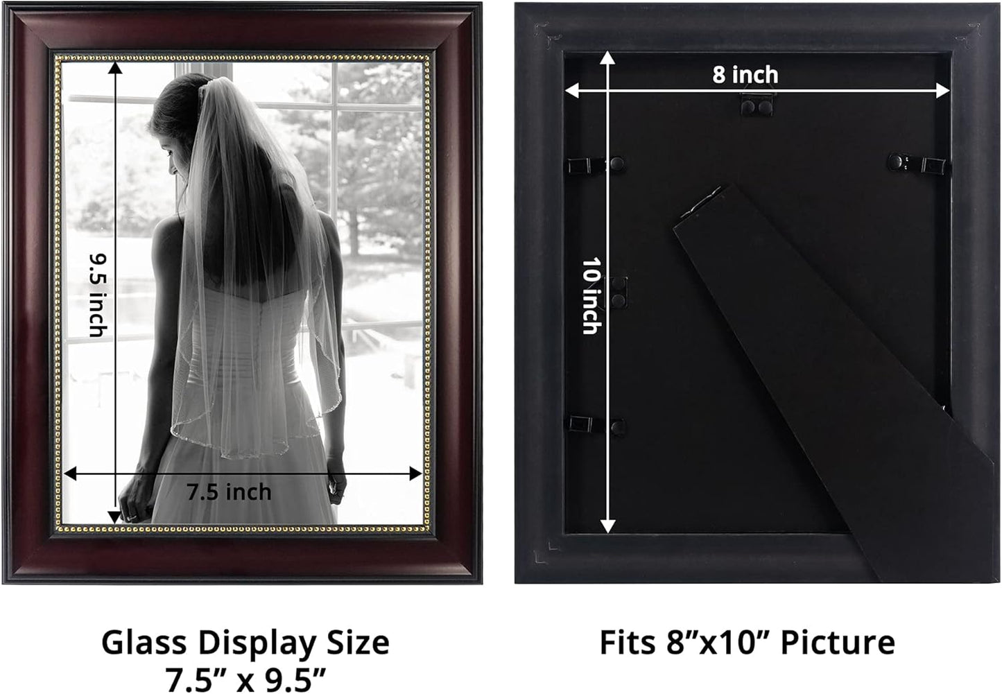 GraduationMall 8x10 Picture Frames, Real Glass, Display Photos for Wall or Tabletop, Mahogany with Gold Beads, 2-Pack