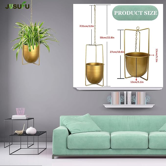 Metal Plant Hanger,Hanging Planters Indoor Hanging Flower Pots (Gold)…